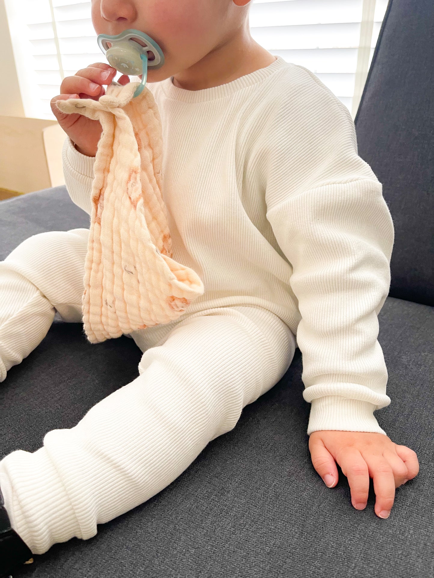 Ivory cotton ribbed set | Sweater with pants