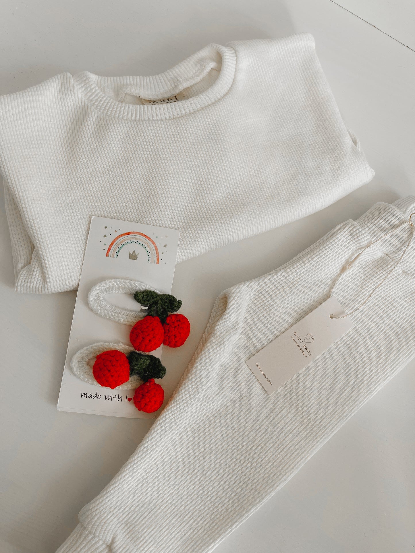 Ivory cotton ribbed set | Sweater with pants