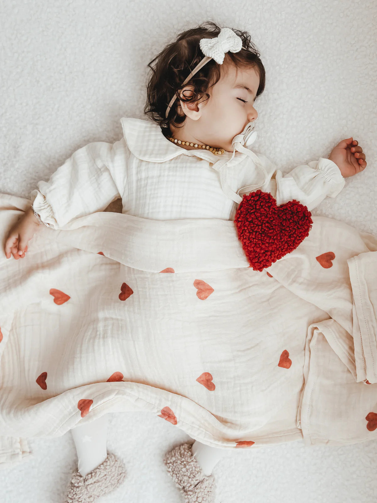 Mousseline cloth Brown Hearts | 100% Organic cotton | 100x100cm
