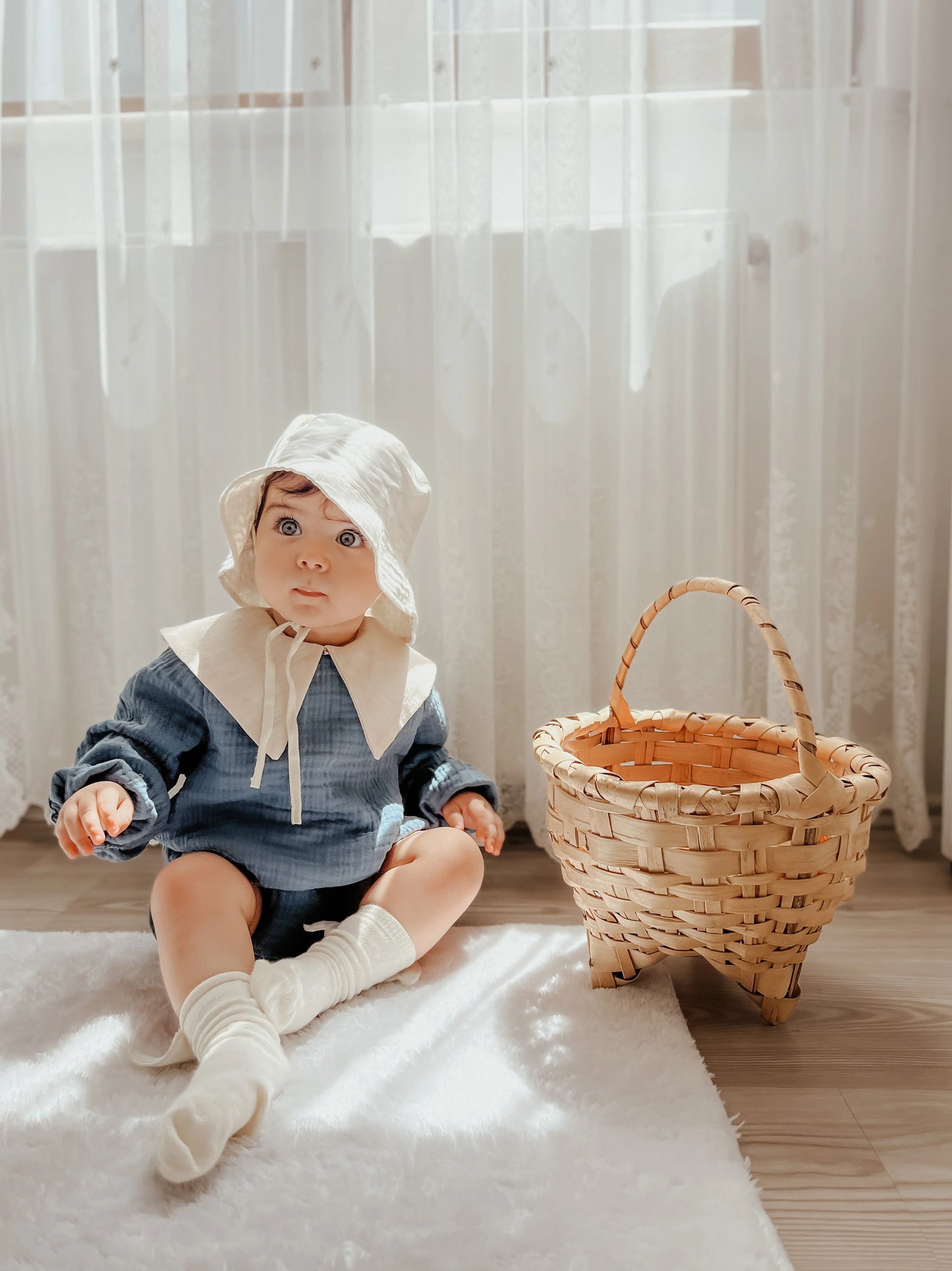 Lina muslin romper with collar - Sky