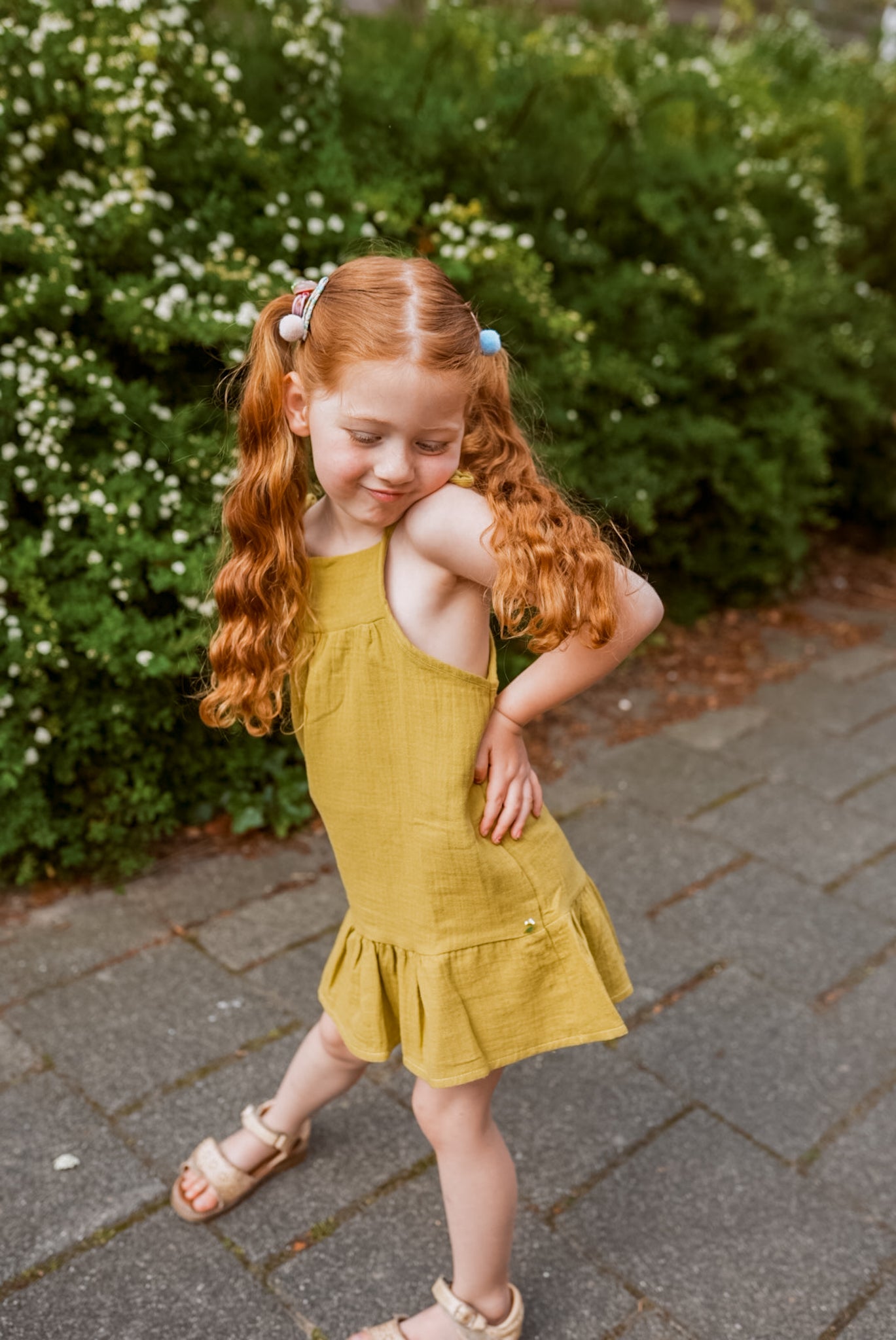 Muslin girls dress | Olive