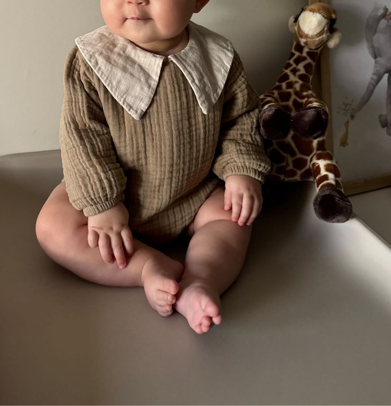 Lina mousseline romper with collar - Coffee