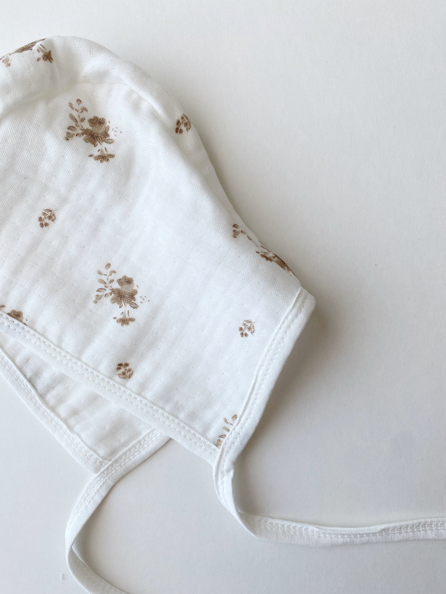 Baby Brown Floral Bib & Bonnet | Organic Muslin