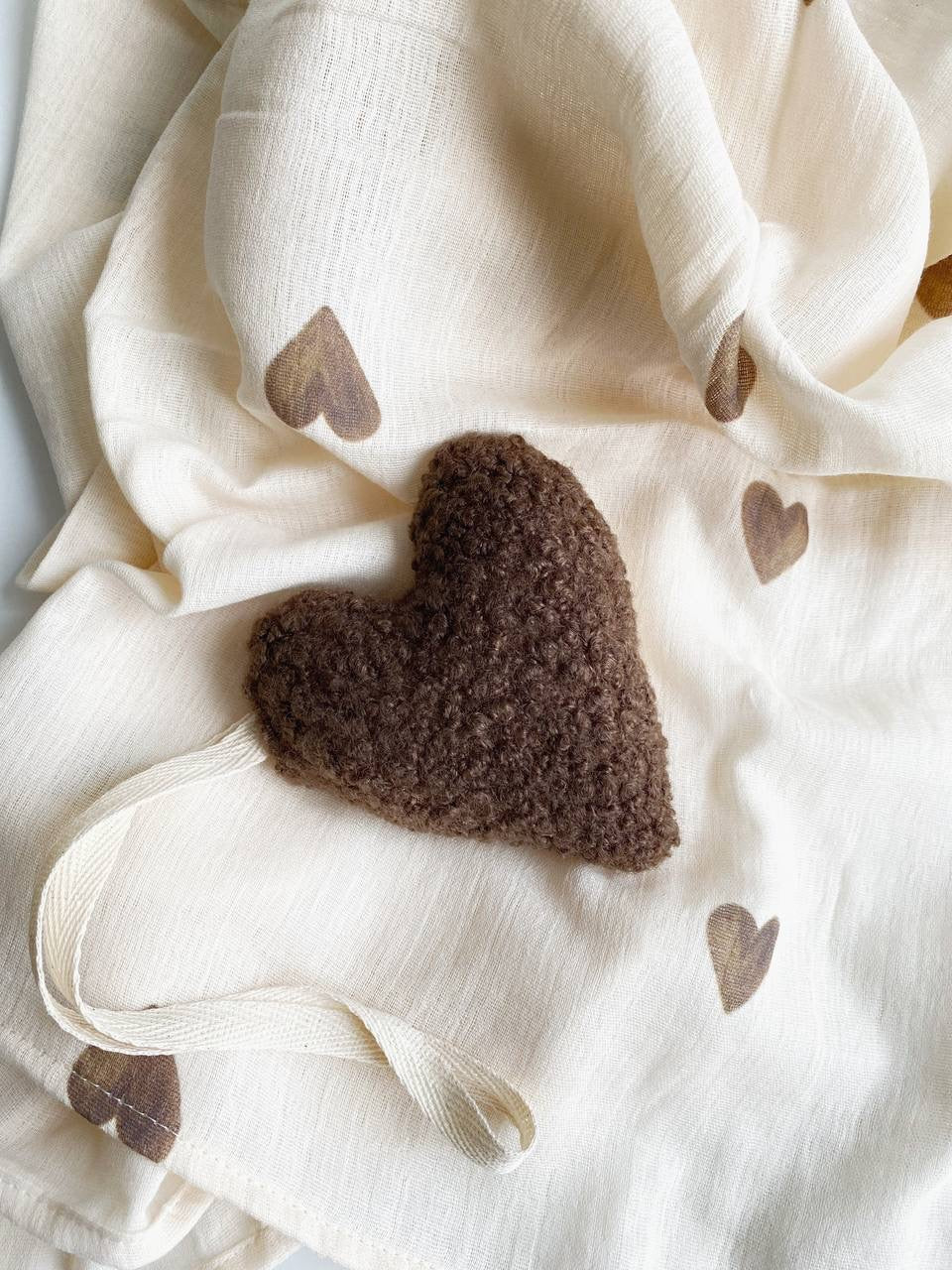 Mousseline cloth Brown Hearts | 100% Organic cotton | 100x100cm