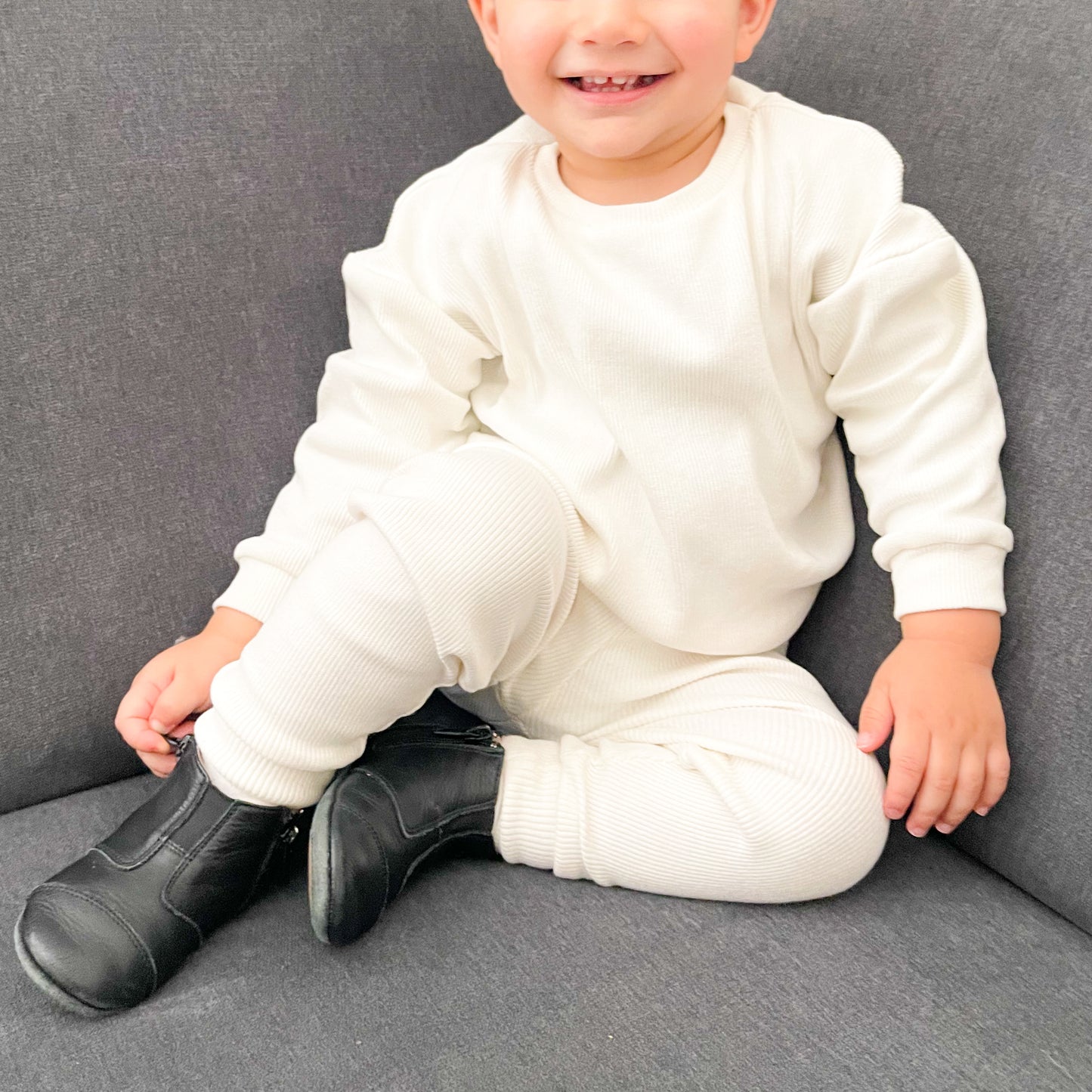 Ivory cotton ribbed set | Sweater with pants