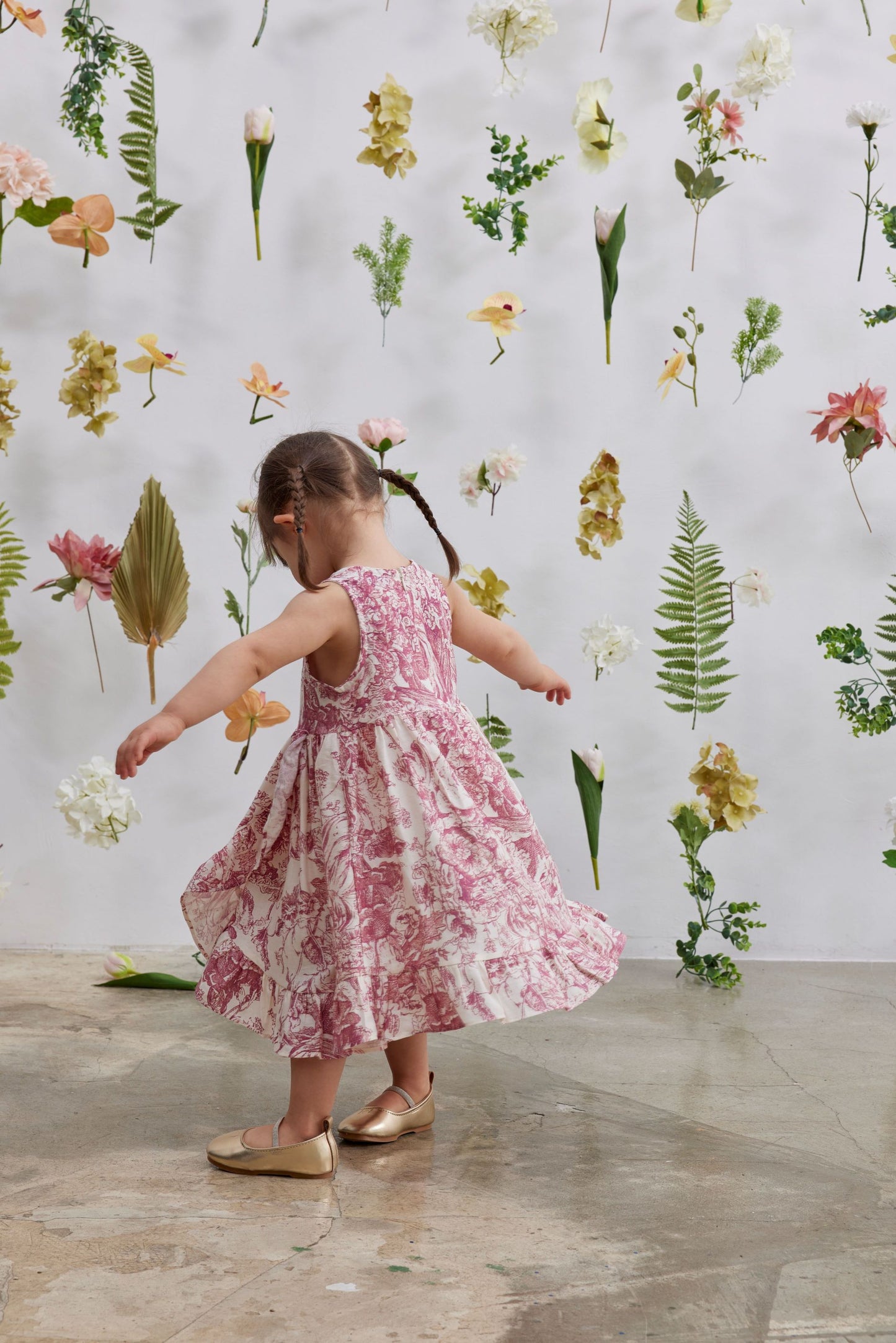 Girls Pink White Dress with Wrap Detail