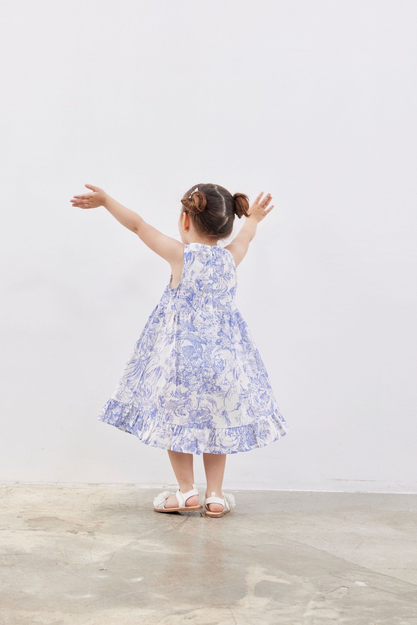 Girls White Blue Dress with Wrap Detail