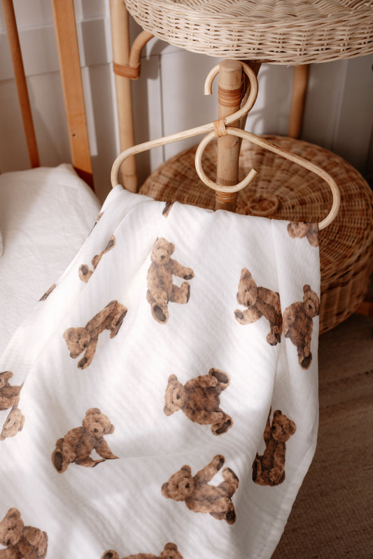 Hydrofiele doek Teddy bear | 100% Biologisch katoen | 100x100cm