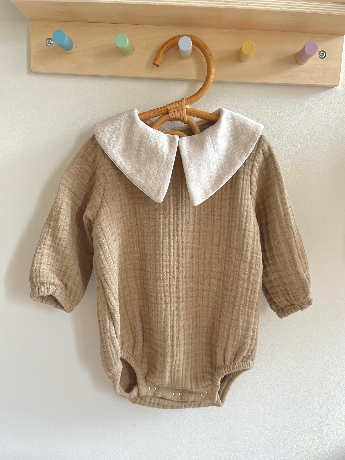 Lina mousseline romper with collar - Coffee