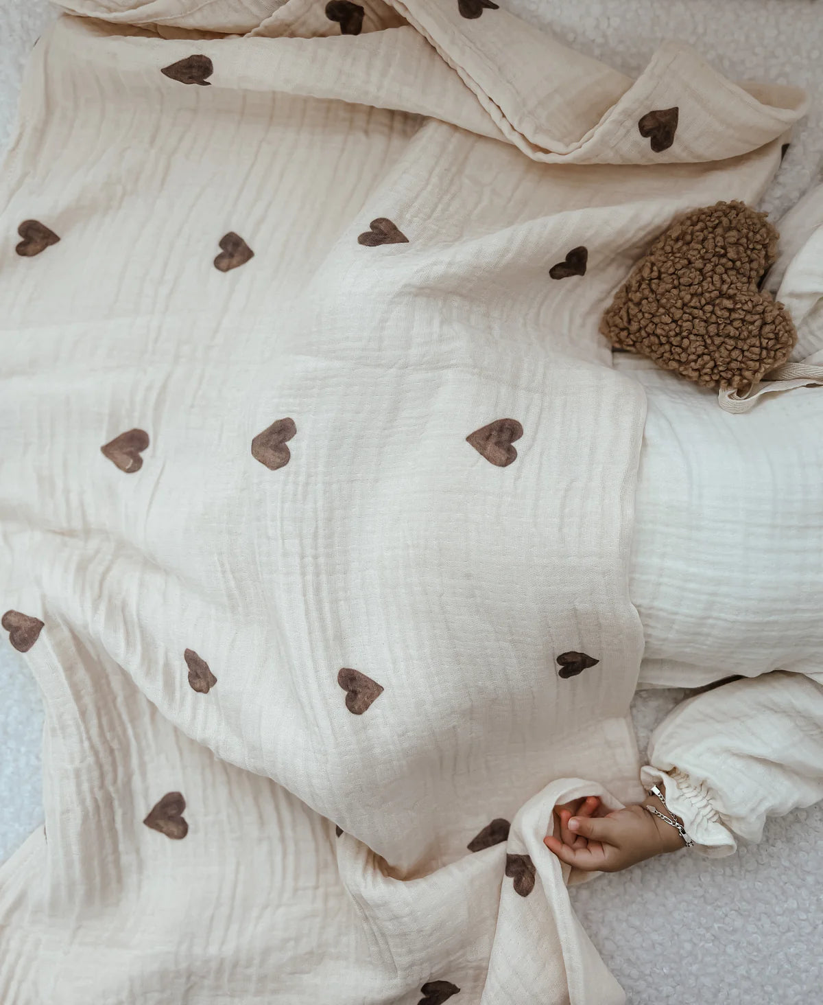 Mousseline cloth Brown Hearts | 100% Organic cotton | 100x100cm