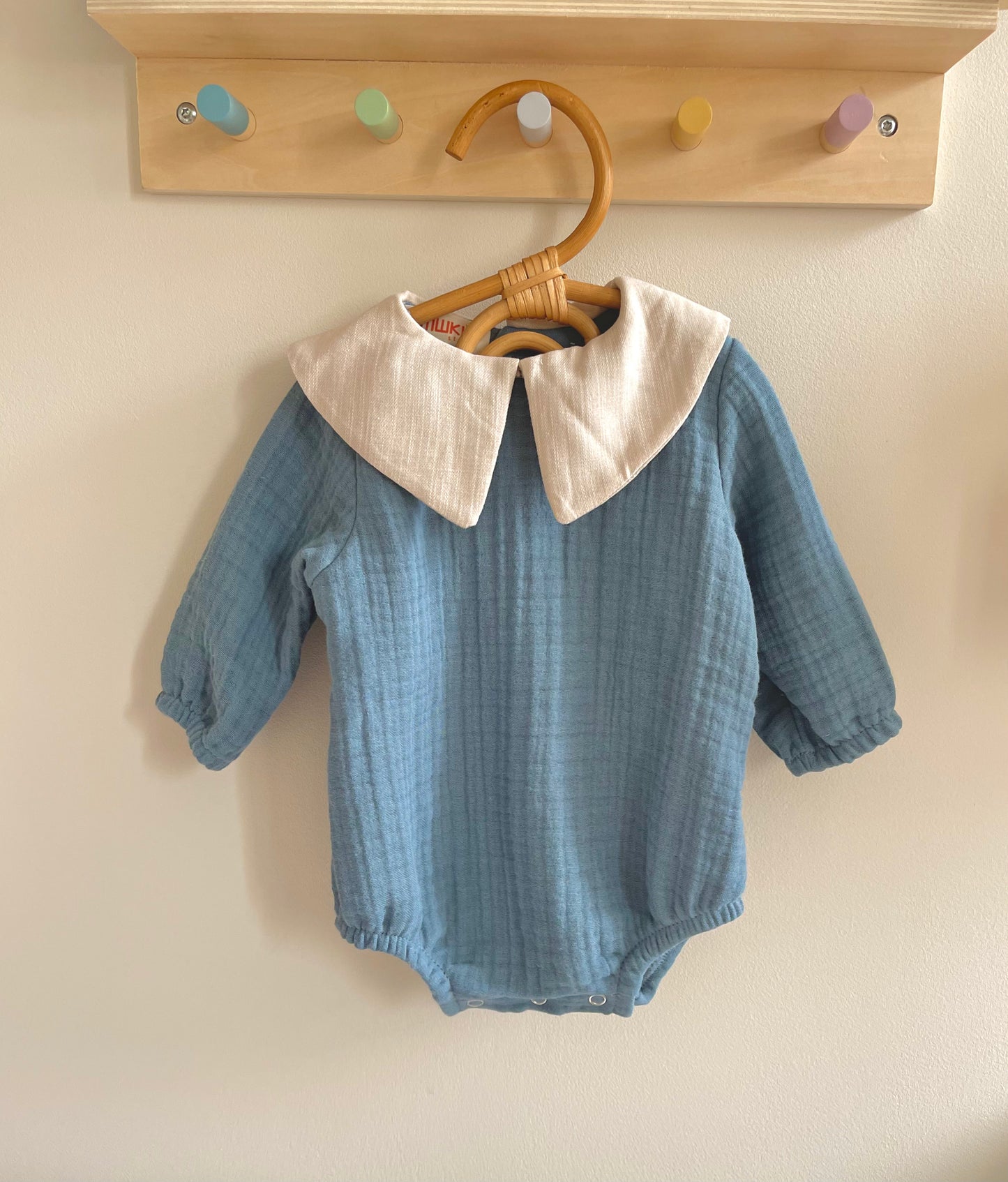 Lina muslin romper with collar - Sky