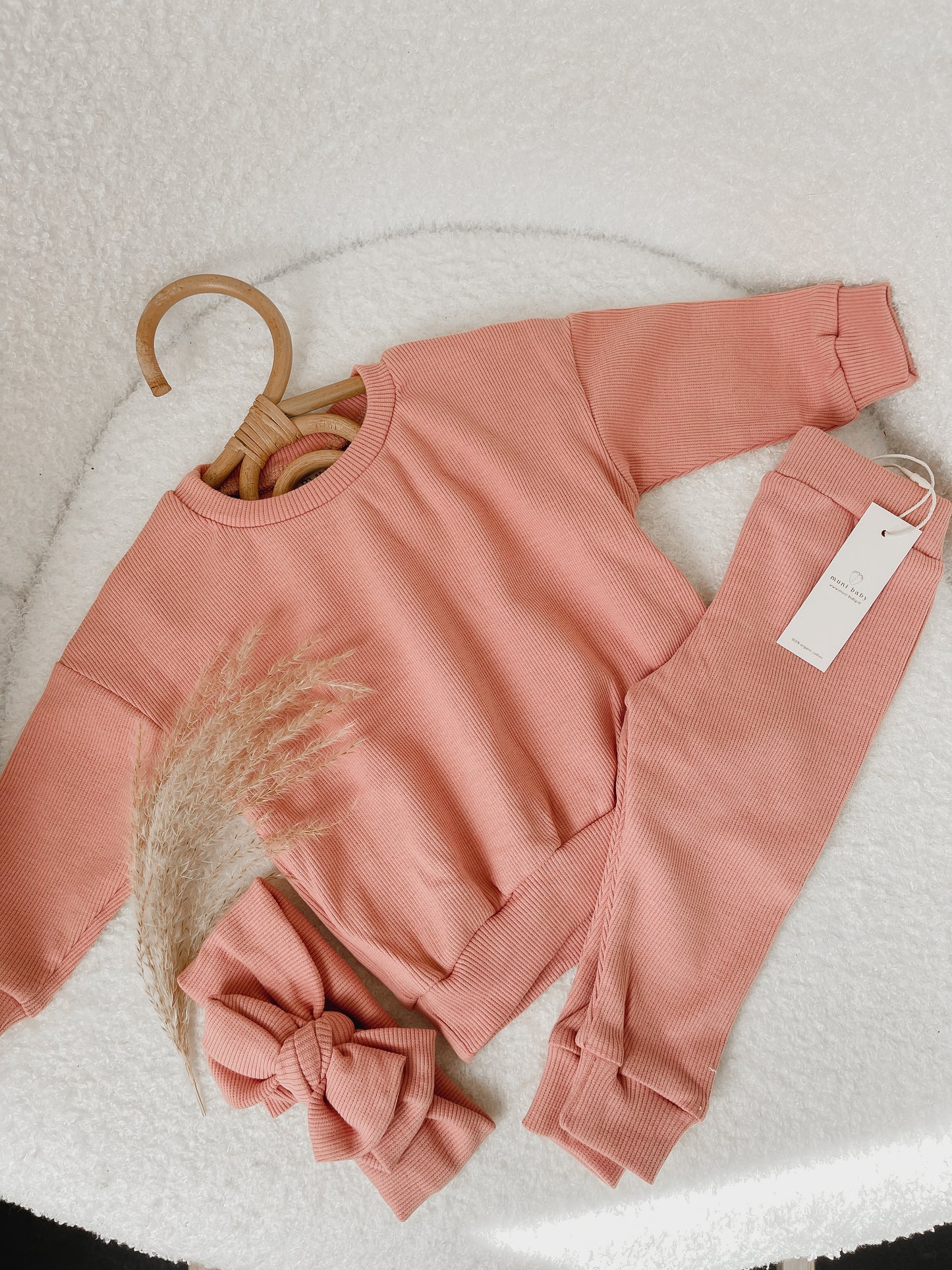 Pink cotton ribbed set | Sweater with pants