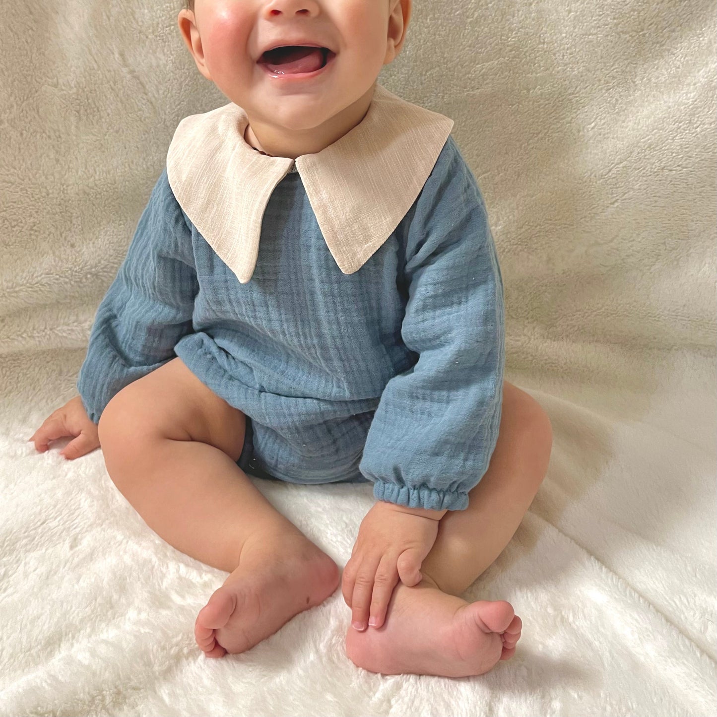 Lina muslin romper with collar - Sky