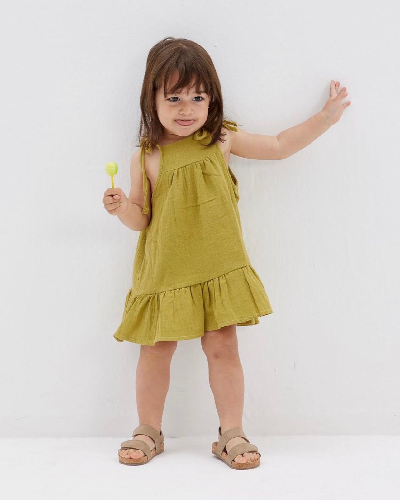 Muslin girls dress | Olive