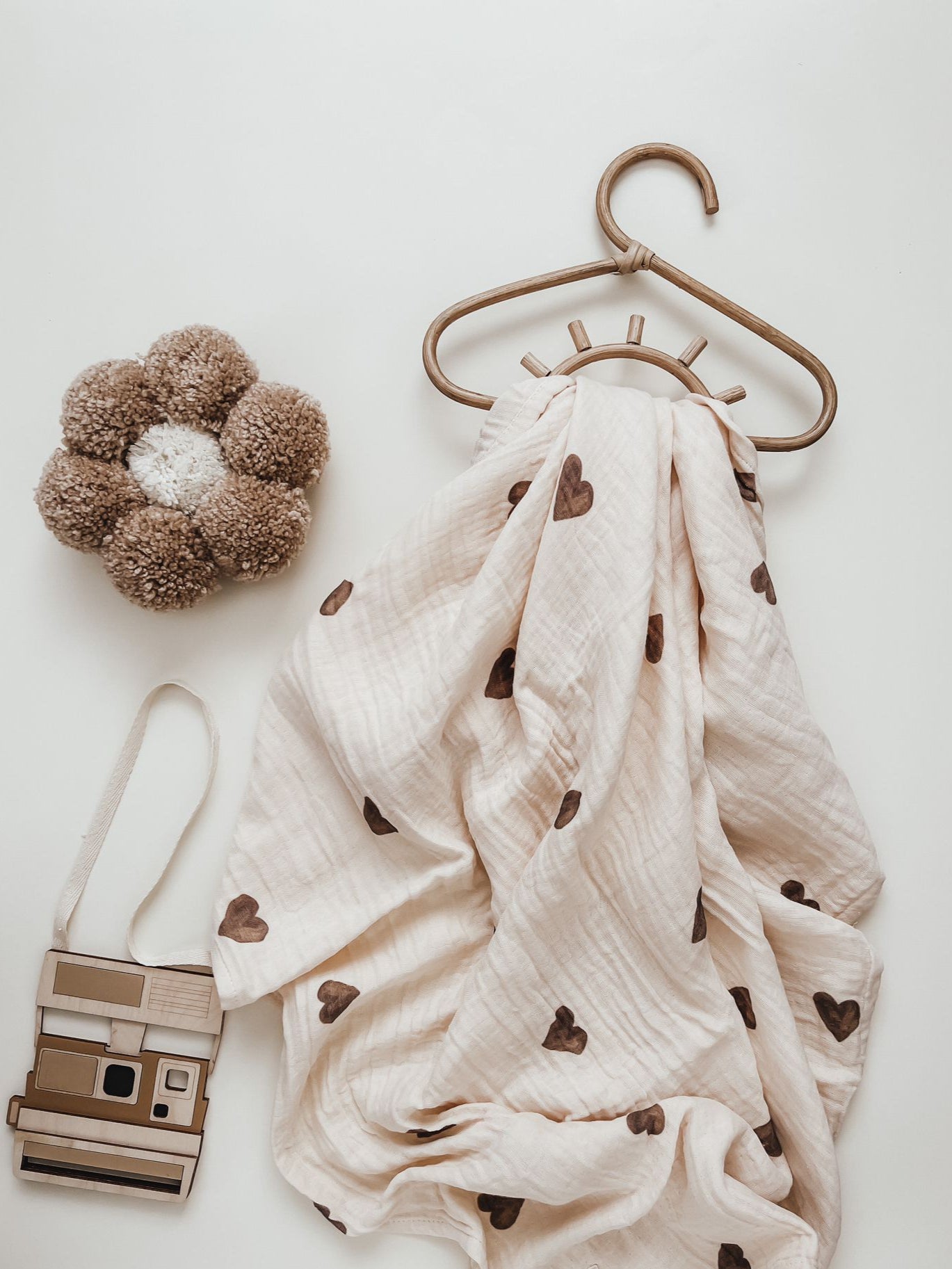 Mousseline cloth Brown Hearts | 100% Organic cotton | 100x100cm