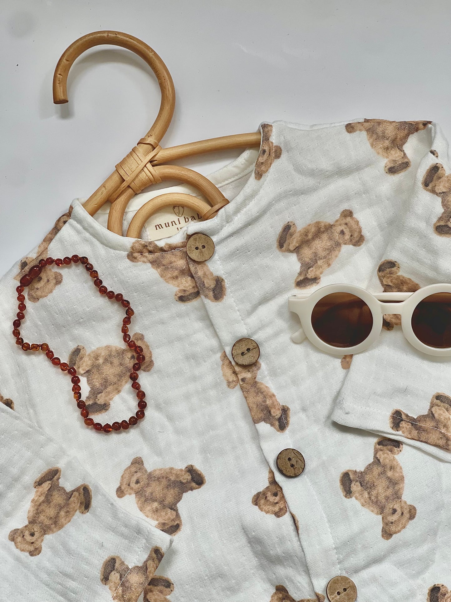 Jongens - Teddybeer tweedelige set van katoenen mousseline