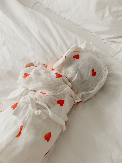 Red hearts | Organic Muslin Newborn set | 5-piece