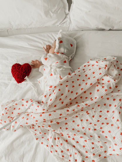 Red hearts | Organic Muslin Newborn set | 5-piece