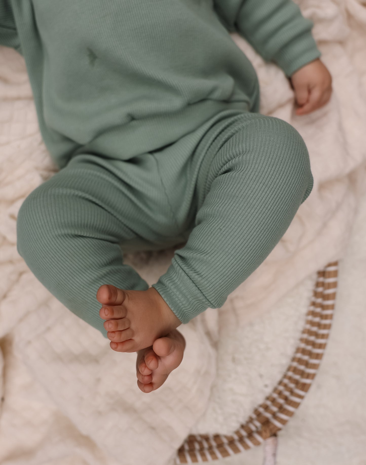 Mint cotton ribbed set | Sweater with pants