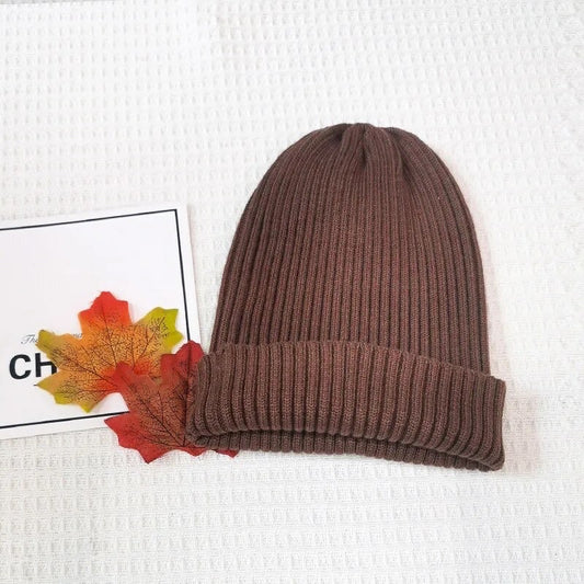 Rib knitted brown hat