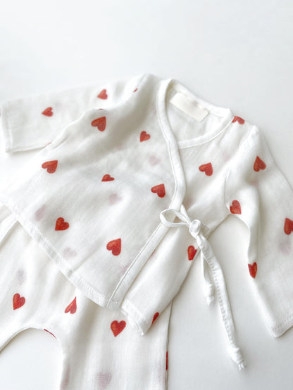 Rode hartjes | Organic Muslin Newborn set | 5-delig