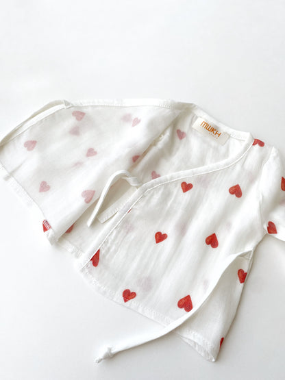 Red hearts | Organic Muslin Newborn set | 5-piece