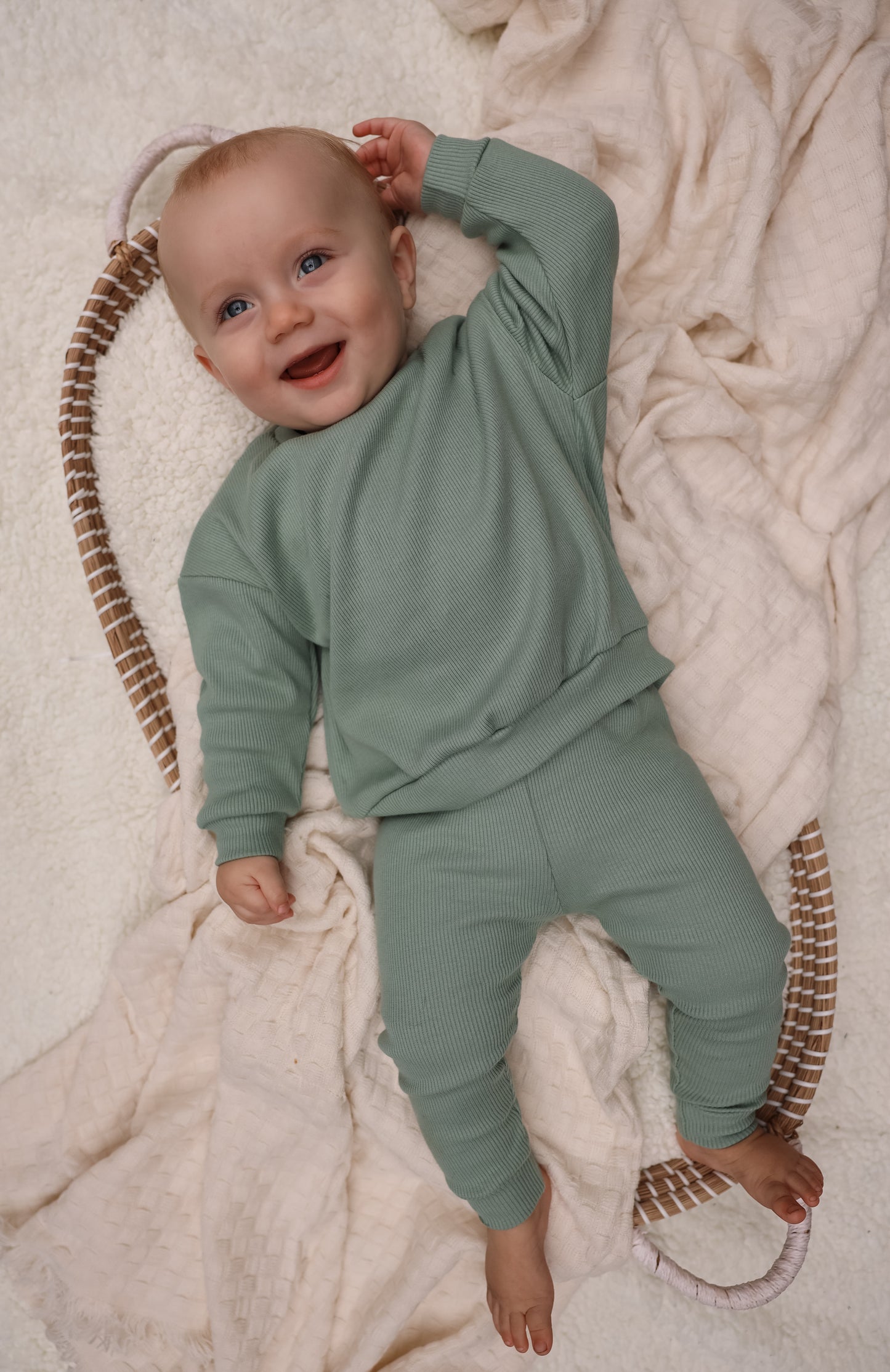 Mint cotton ribbed set | Sweater with pants