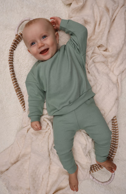 Mint cotton ribbed set | Sweater with pants