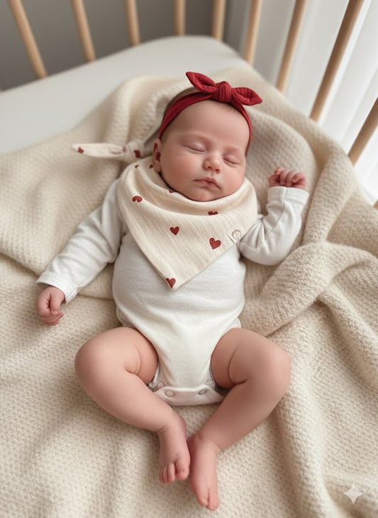 Mousseline slabbetje met hartjes