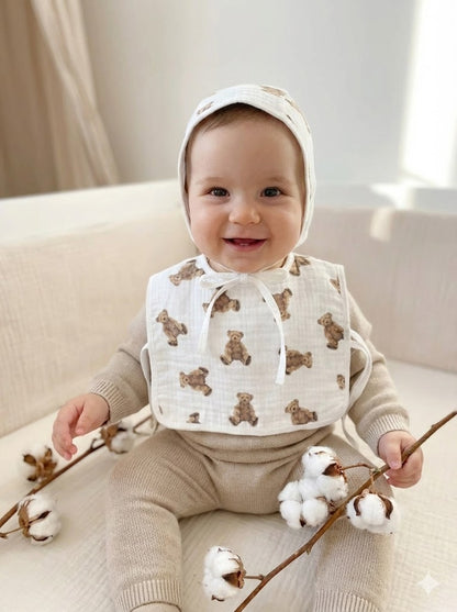 Teddybear Slabbetje & Bonnet | Organic Muslin