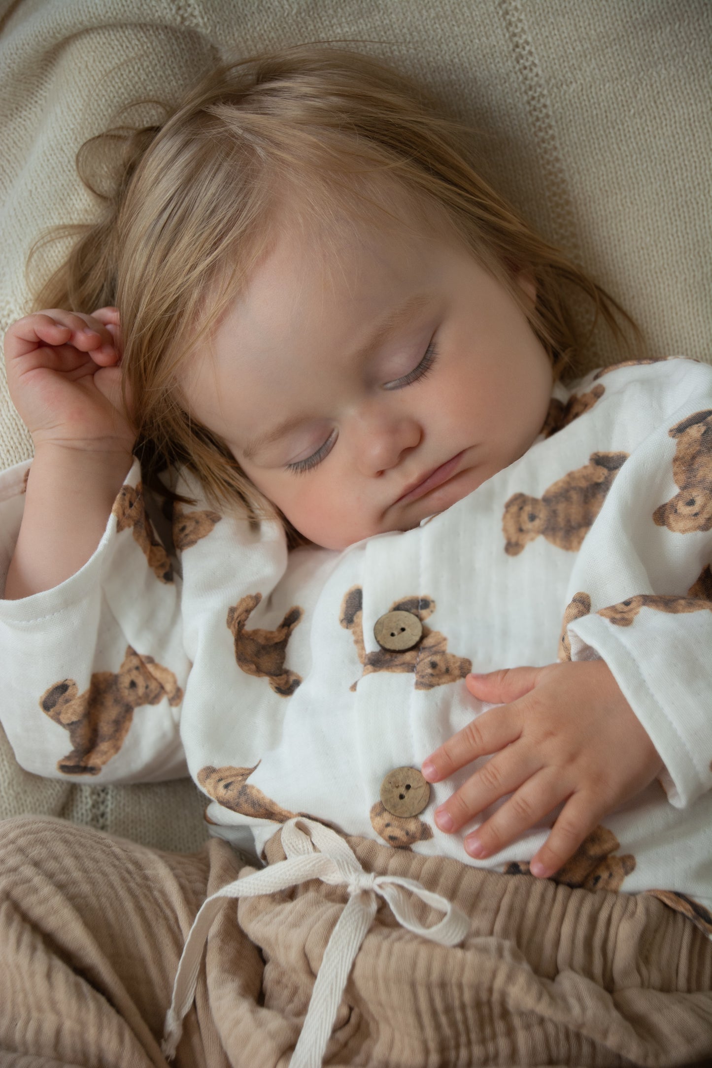 Jongens - Teddybeer tweedelige set van katoenen mousseline