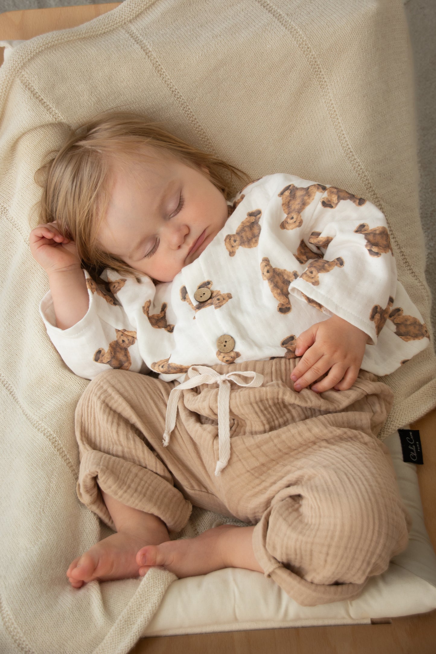Jongens - Teddybeer tweedelige set van katoenen mousseline