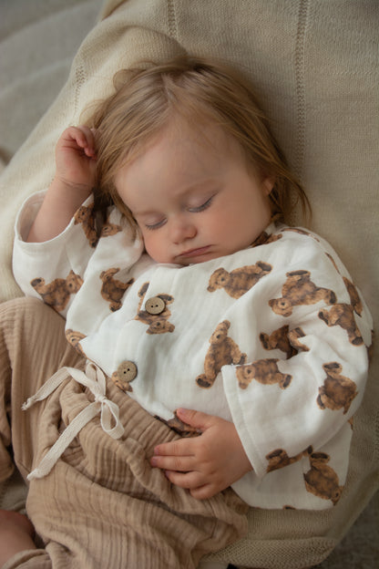 Jongens - Teddybeer tweedelige set van katoenen mousseline