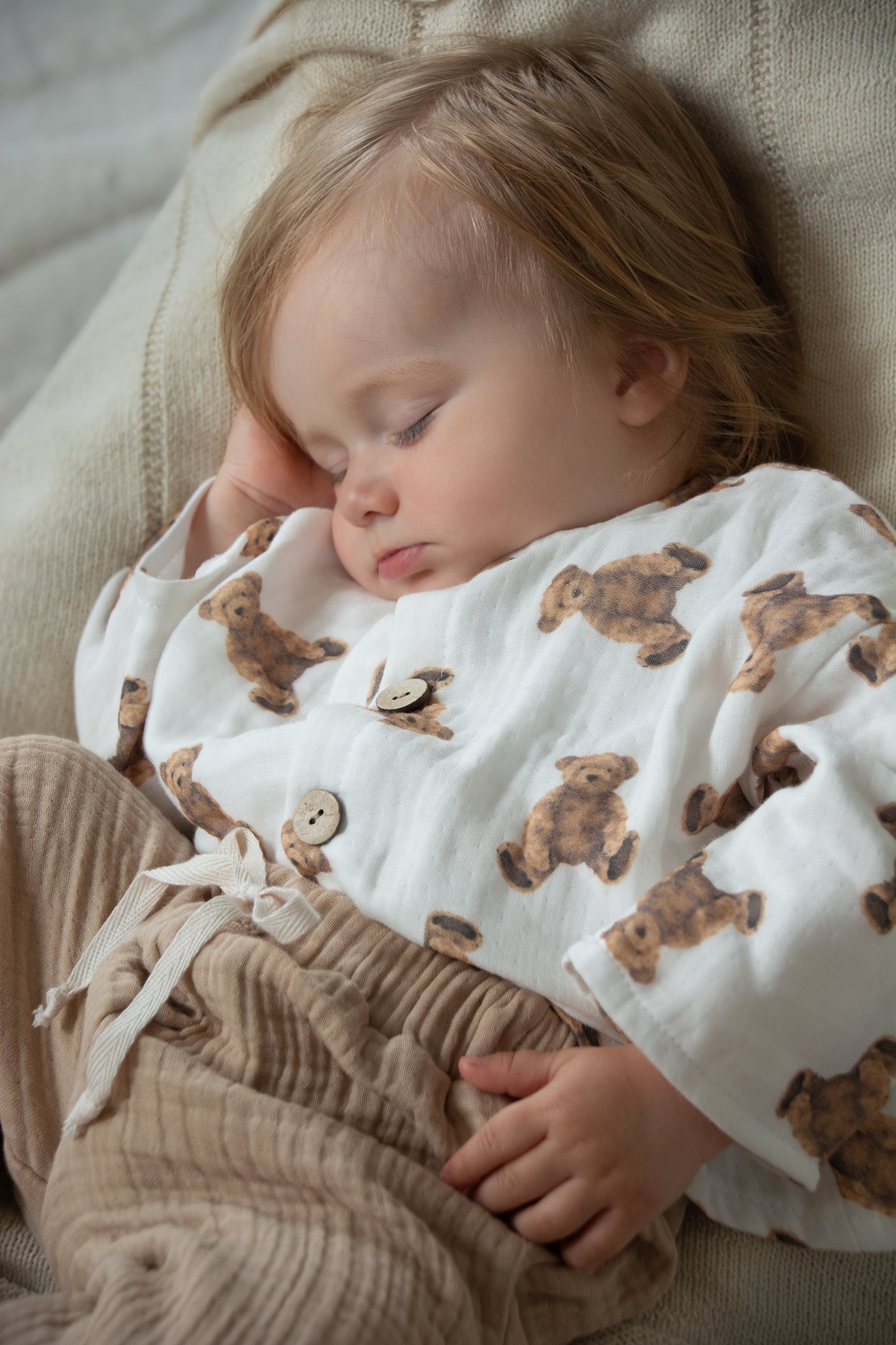 Jongens - Teddybeer tweedelige set van katoenen mousseline