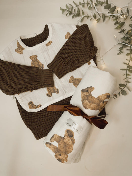 Umstandsgeschenk Unisex Braunes Teddybär-Set | 3-teilig