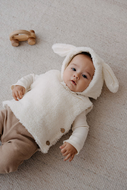 Teddy Baby vest with hat and anti-slip slippers | Ekru