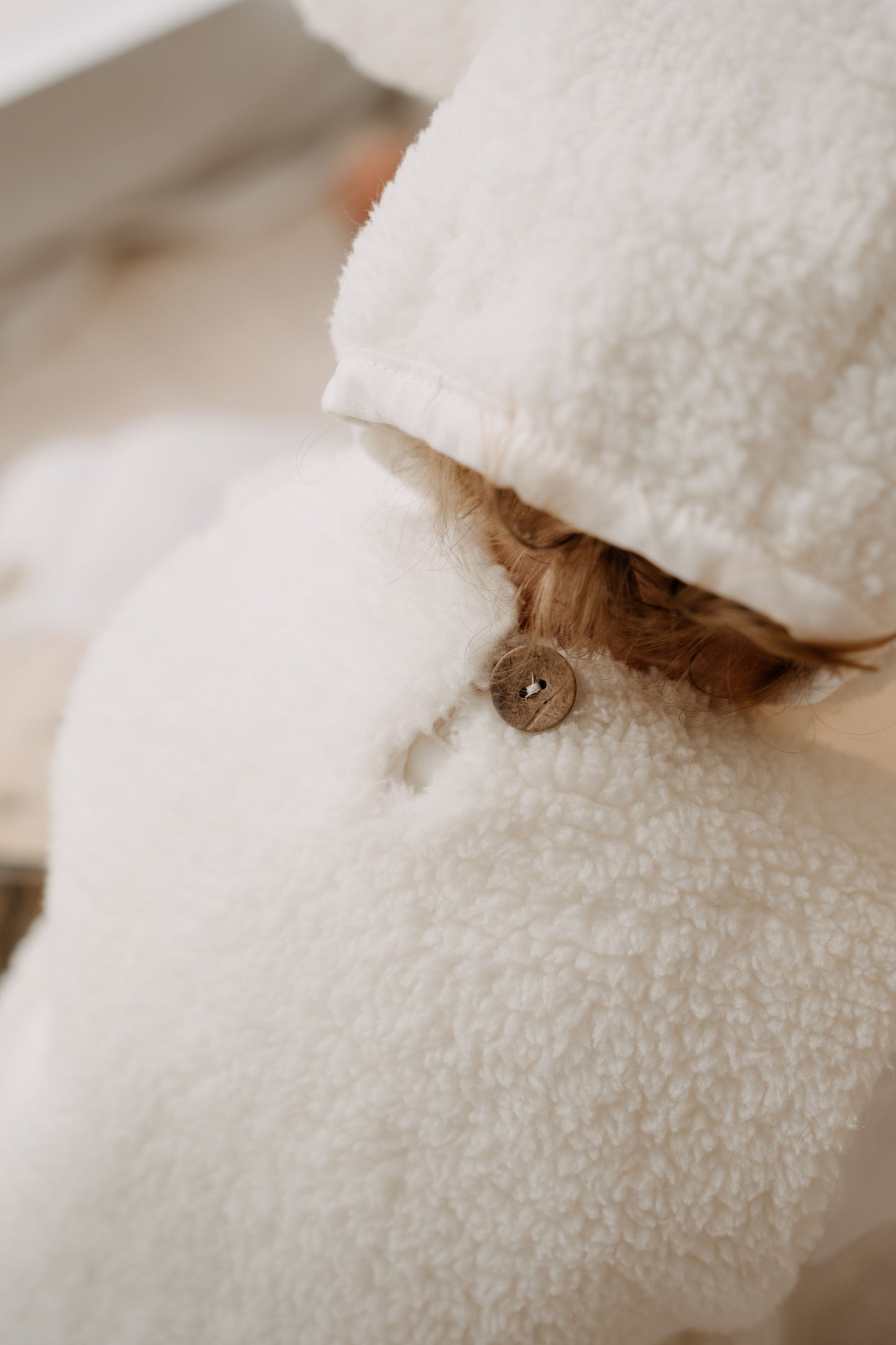 Teddy Baby vest with hat and anti-slip slippers | Ekru