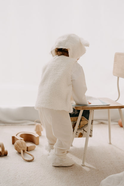 Teddy Baby vest with hat and anti-slip slippers | Ekru
