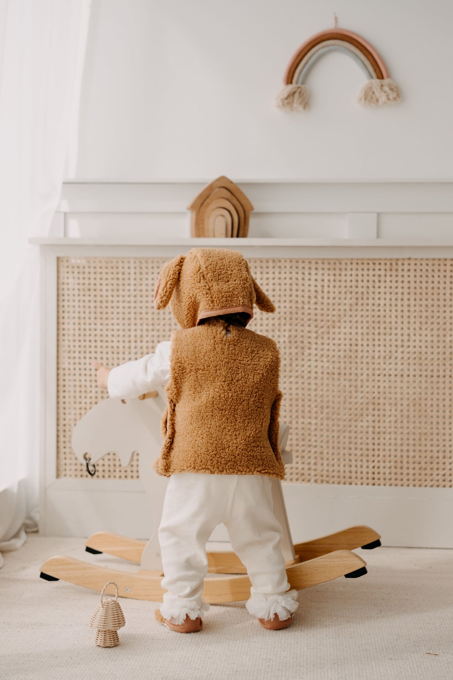 Teddy Baby gilet met muts en anti-slip slofjes | Camel