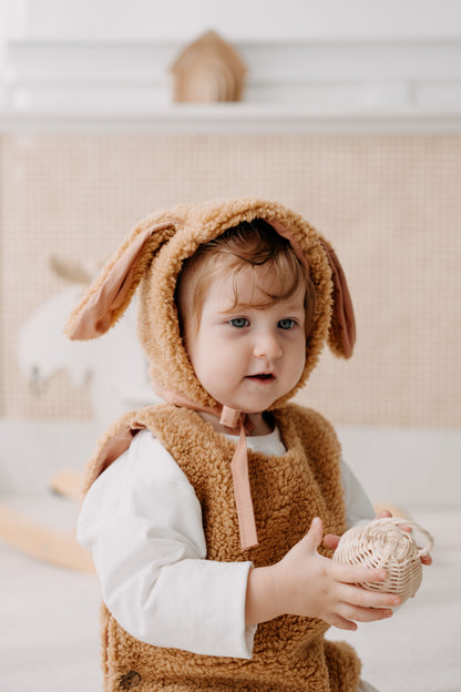 Teddy Baby gilet met muts en anti-slip slofjes | Camel