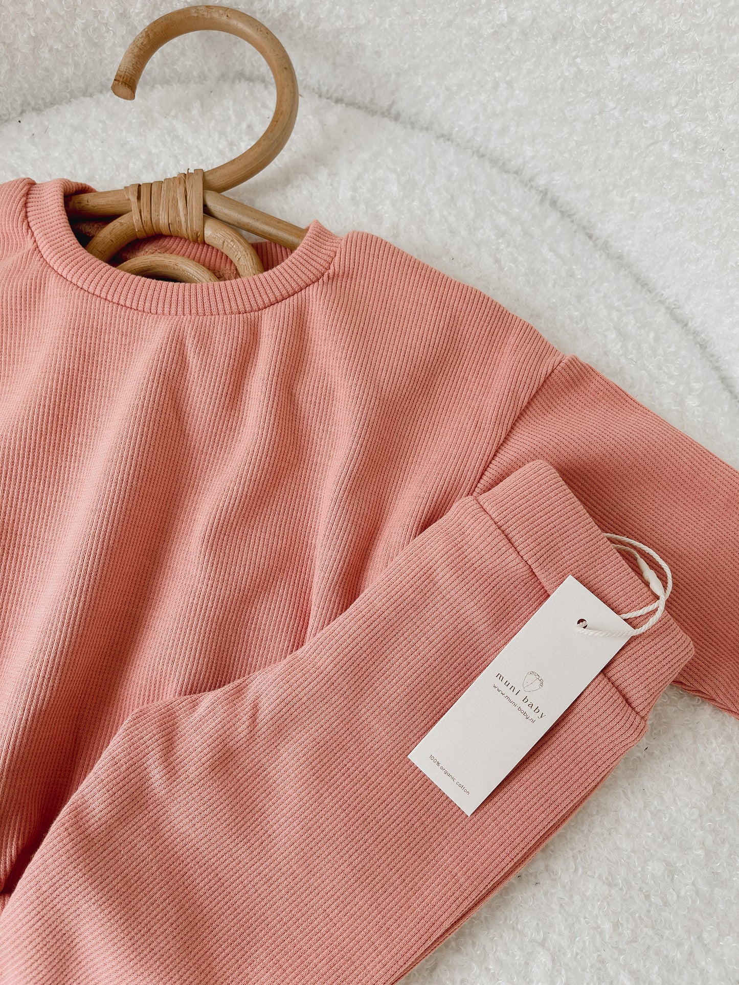 Pink cotton ribbed set | Sweater with pants