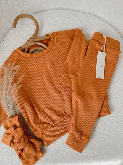 Orange cotton ribbed set | Sweater with pants